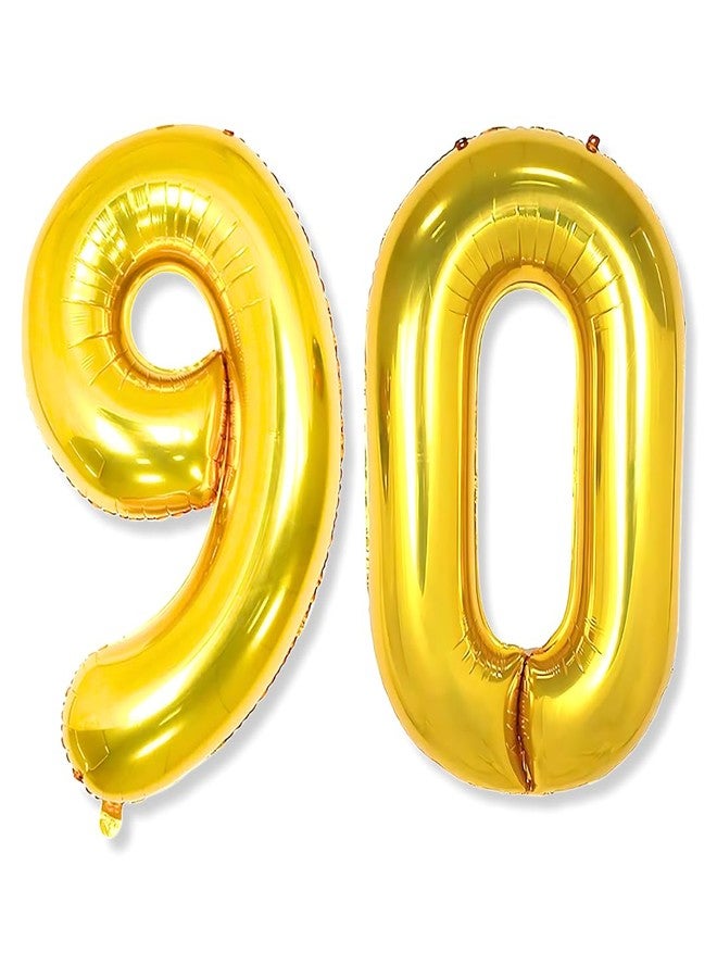 Flyloons 90 number Golden Foil Balloon 16 inch Size Birthday Decoration Items Pack of 2 | 90th Year Balloons | Ninety - Image 1